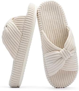 Chantomoo Slippers for Women Memory Foam House Bedroom Corduroy Bow Crossbands Slide Slipper Shoes Comfy Trendy Gift Slippers
