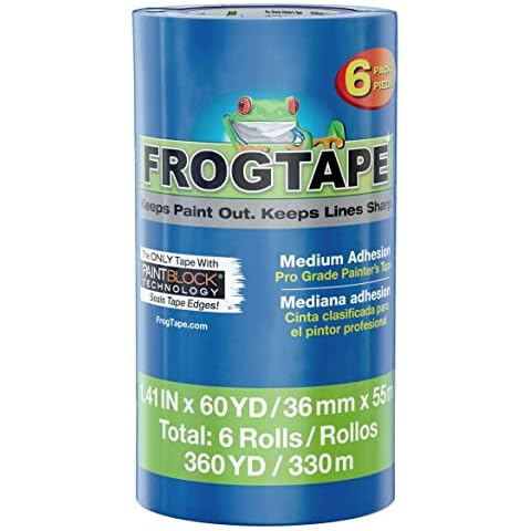 FrogTape Pro Painter's Tape with PAINTBLOCK, Medium Adhesion, 1.41" Wide x 60 Yards Long, Blue, 6 Rolls (242750) Cover