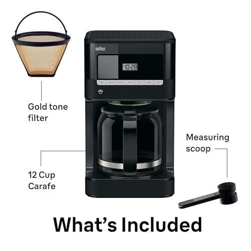 Braun Brew Sense 12 Cup Drip Coffee Maker - Pause & Pour Mid Brew, Programmable Coffee Machine with 24-Hour Timer & Clock, 1-4 Cup Functions, Self Clean, Auto Shutoff, Removable Filter Basket, Black