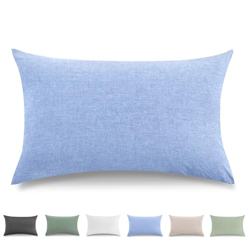 TOCOMOA Kissenbezug 40x80 cm 2er Set - 100% Gewaschene Baumwolle Kissenbezüge Oeko-TEX Zertifiziert, Leinenoptik und Atmungsaktiv Kissenhülle, Hellblau Kopfkissenbezug mit Reißverschluss