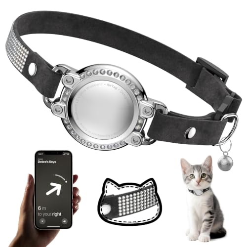 Image of AirTag Cat Collar Breakaway, Rhinestone Collars with Air Tag Holder, Black