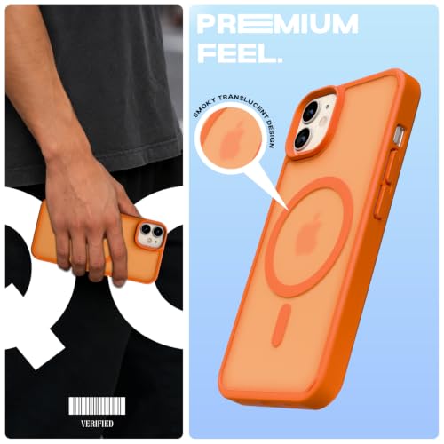 Image of Pikkme Back Cover for iPhone 12 /12 Pro | Mag-Safe Compatible | Smoke Frosted Transparent Matte Finish | Hard PC + Soft TPU | Shockproof | Raised Camera Protection Bumper Case (Orange Smoke Mag-Safe)
