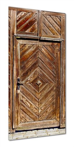 Wallario Selbstklebende Duschrückwand 90 x 200 cm mit Motiv Alte Holztür mit diagonalem Muster - Wandverkleidung Fließenersatz mit Hochglanzlaminat in Glasoptik