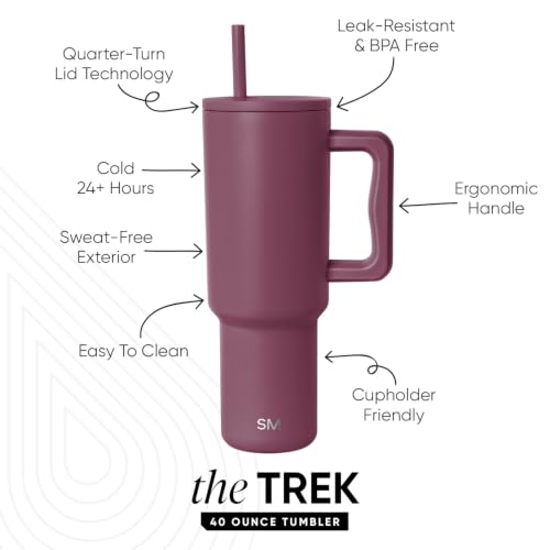 Image of Simple Modern Tumbler with Handle and Straw | 40oz | Purple | Trek Tumbler, Travel Mug | Insulated Water Bottle, Cupholder Friendly, Stainless Steel Cup | Fig Jam