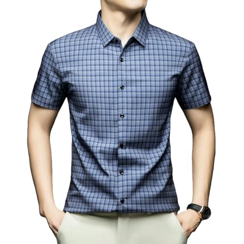 Chemise boutonnée manches courtes homme à carreaux coréen légère et respirante
