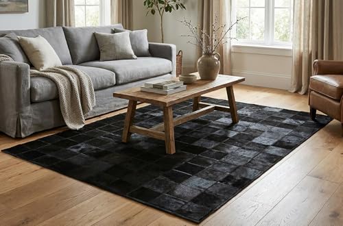 Kuhfelle Online & Nomad KUHFELL Teppich Patchwork FELLTEPPICH AUS ECHTEM KUHFELL RINERFELL IN VERSCHIEDENEN GRÖßEN (schwarz gefärbt, 120 x 180 cm)