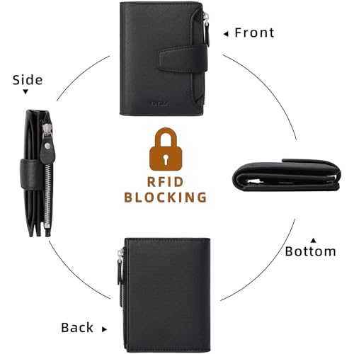 Small Wallet for Women Leather RFID Blocking Credit Card Holder Luxury Leather with Zipper Coin Pocket,ID Window (Black)4