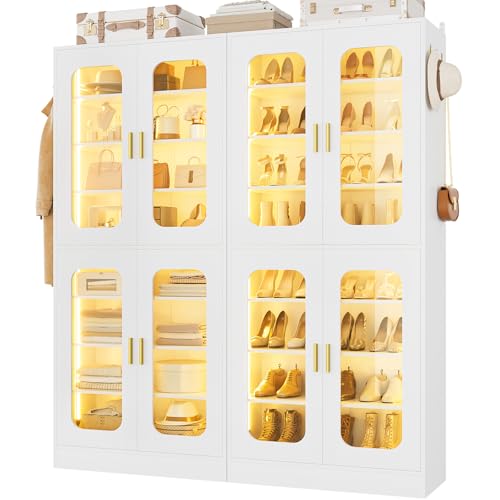 Cyclysio 67" Display Cabinet with PC Doors & LED Lighting, Set of 2 (White)