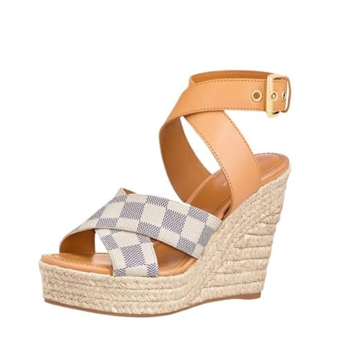 Women's Platform Wedge Sandals Cross Ankle Buckle Strap Espadrille Summer Casual Dress Shoes
