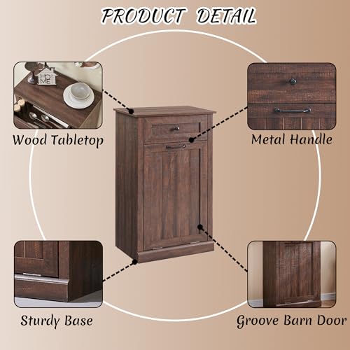 Image of IFBUY Tilt Out Laundry Hamper Cabinet, Trash Can Cabinet, Brown