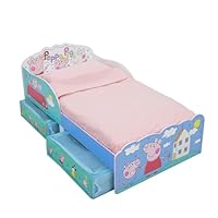 Character World Peppa Pig Toddler Bed Frame with 2 Fabric Underbed Storage Drawers, George and Suzy Design (approximate) 143cm (L) x 77cm (W) x 68cm (H)