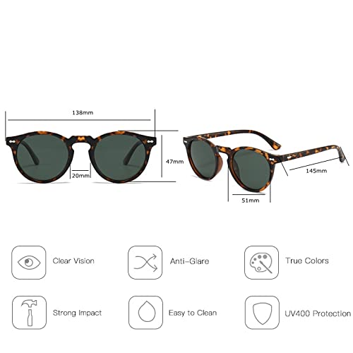 Óculos de Sol Polarizados Feminino Masculino Lente Redonda Vintage Armação PC Designer Óculos de Sol