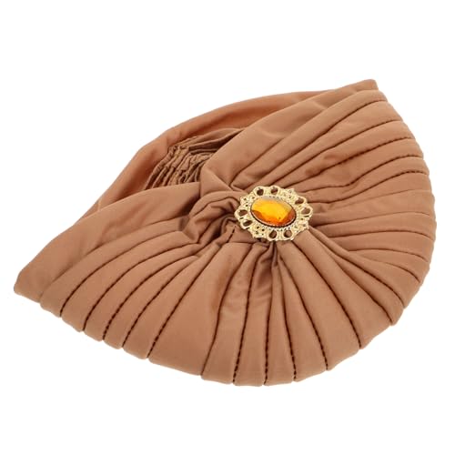 KESYOO Women Pre-Tied Turban Hat Rhinestones Comfortable Soft Beanie Cap Distinctive Twisted Head Wrap for Fashionable Women and Girls Sparkling Alloy Accents Light Coffee