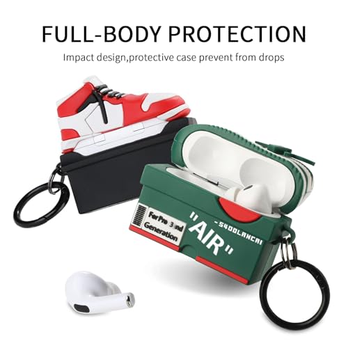 Image of [2Pack] Compatible Airpods Pro 3 Case (2025),3D Cute Cartoon Shoe Box Soft Silicone Protective Cases for Apple AirPods Pro 3rd Generation Case,Airpod Pro 3 Cover with Keychain for Women Men,Red+Green