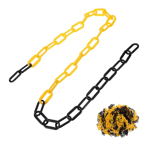 Chaîne de sécurité en plastique jaune et noir 6 mm pour parking et chantier de 25m