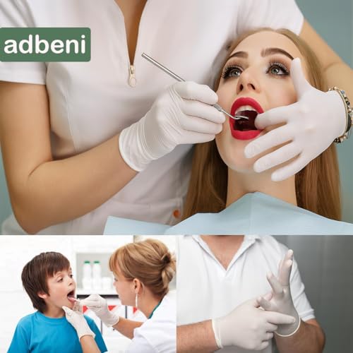 Image of adbeni Latex Hand Gloves | Powdered Non-Sterile Disposable | Comfortable Fit & Grip | Suitable for Medical Examination, Clinics, Nursing, Labs, Chemist Counters & Hygiene Use | Medium | Pack of 10