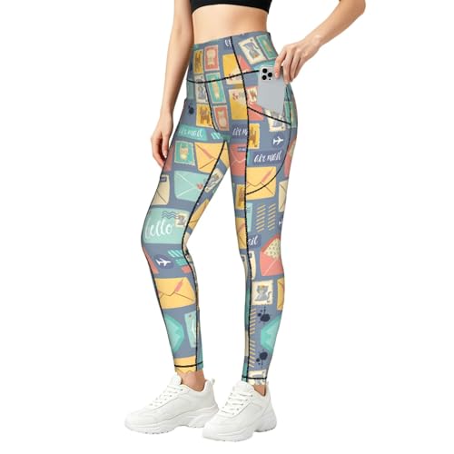 Leggings de gimnasio ZXERTG con estampado de papelería postal de mujer