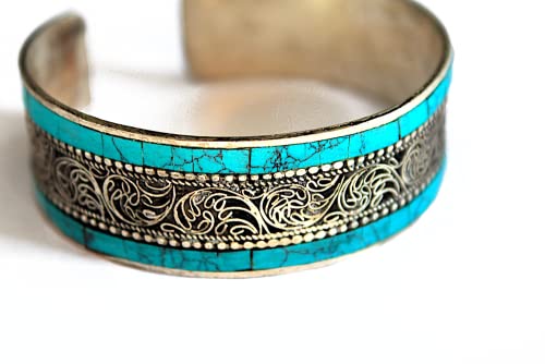 Mosaic Stabilized-Turquoise Adjustable Cuff Bracelet | Tibetan Boho Jewelry For Men & Women From Nepal #TOP1