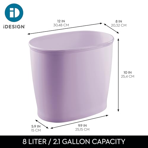 Image of iDesign Slim Plastic Bathroom Trash Can, Purple | Small Garbage Bin, For Bedroom, Office, Desk, Dorm