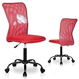 Home Office Chair No Arms Small Rolling Sewing Ergonomic Task Computer Chairs with Lumbar Support Mid Back Mesh Desk Armless Swivel for Girls Adults, Red