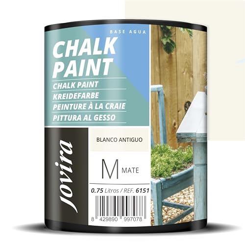 JOVIRA PINTURAS Pintura Tiza - Chalk Paint al Agua Mate. Renueva tus muebles con creatividad. (750 Mililitros, Blanco Antiguo) C-50