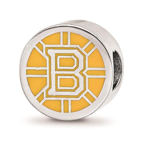 LogoArt Sterling Silver Boston Bruins b Primary Enameled Extruded Logo Bead