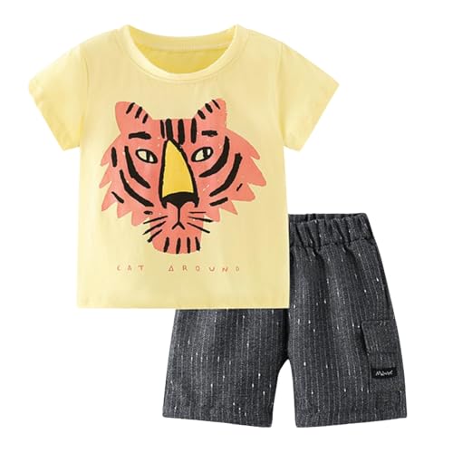 Image of Boy Shorts Sets Dinosaur Animal Print Shirt Summer Outfits Set 2pcs Casual Clothes
