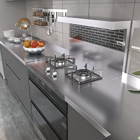 Image of WALLMATE Brushed Vinyl Wallpaper Stainless Look Vinyl Contact Paper Peel and Stick Wallpaper for Kitchen Backsplash Self Adhesive Wallpaper Dishwasher Fridge Appliances (24 x 255 inch)