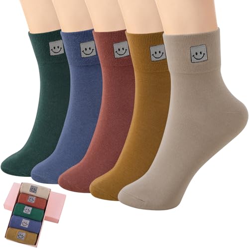 Image of HUGSWEET Thin Soft Cotton Crew Socks for Women Ankle above Bootie Socks Gifts for Women 5-10 Pairs