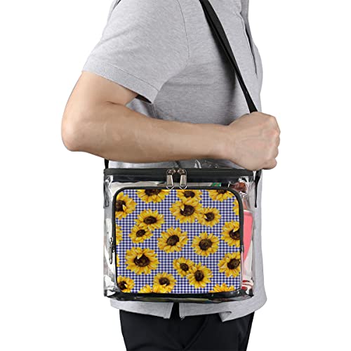 Bisibuy Sunflower Blue Grid Clear Lunch Bag Stadium Approved Pvc Plastic See Through Lunch Box With Adjustable Strap For Sports Events Concerts Office #TOP5