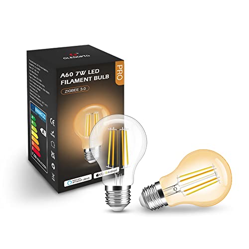 GLEDOPTO E27 ZigBee Smart Filament CCT Leuchtmittel kompatibel mit Philips Hue*, Alexa & Google (Bridge erforderlich), 2200-6500K (A60, Amber)