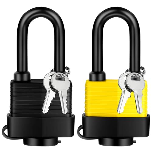 YIMSGO Waterproof Padlocks Keyed Alike for Outdoor Use, Covered Heavy Duty Laminated Steel Lock, Weatherproof Pad Lovk with Same Key for Gate Fence Storage Gym Locker Shed Truck (1 Yellow/1 Black)