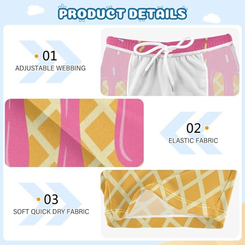 Boys Swim Trunks Quick Dry Bathing Suit Ice Cream Yellow Waffle Toddler Swim Shorts Boardshorts Swimwear 3-103
