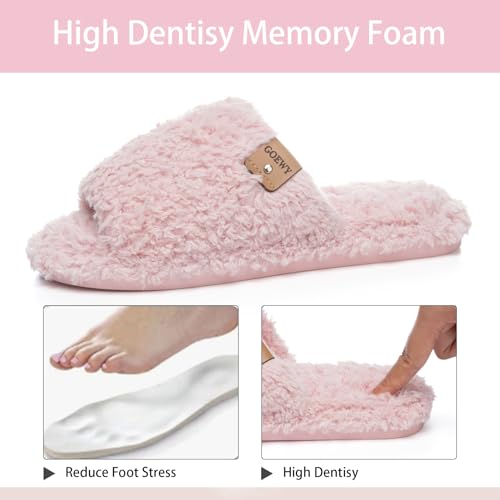 Image of GOEWY Fuzzy Open Toe Slippers for Women Indoor Cozy Memory Foam Slip On House Slides Shoes Gifts for Womens Her Mom