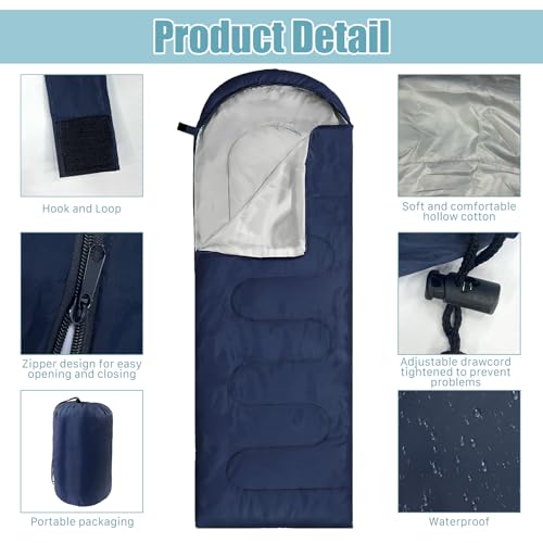Ayearparty 12 Pcs Camping Sleeping Bags Bulk 4 Seasons Warm Cold Weather for Homeless Waterproof Lightweight with Compression Bag Camping Gear Equipment for Adults Backpacking Hiking Travel - Thumbnail 3