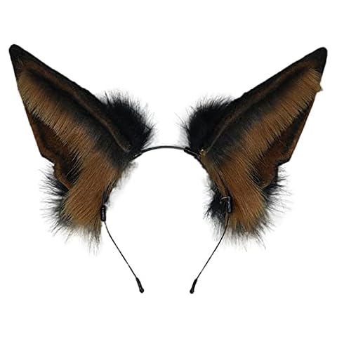 Faylay Man/Women Furry Handmade Wolf/Fox Ear Headband Cosplay Hair Anubis Jackal Simulated Fox Ear Headband Accessories (HLFGB-Camel) Cover
