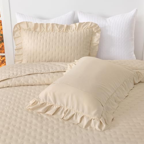 WONGS BEDDING Tagesdecke 220x240 Creme 3 Teilig mit 2 Kissenbezug 50x75 – Ansicht 8
