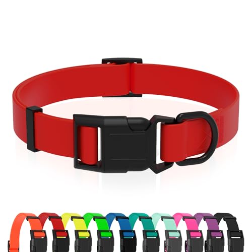 Image of Waterproof Dog Collar, Easy to Clean Rubber Dog Collars with Quick Release Buckle Fits Small Medium or Large Dogs (Red, M (11.8-18.5 inch))
