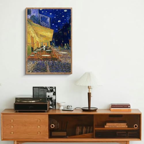 阪画屋 ゴッホ 「夜のカフェテラス」 アートパネル アートボード ポスター 玄関 壁画 壁掛け 壁飾り 部屋飾り 飾り絵 絵 絵画 油絵 ソファの背景画 インテリア 現代 モダン フレーム 額付き 木枠付きの完成品 木目調 キャンバス 風水 風景画 プレゼント ギフト 30×40 [3]