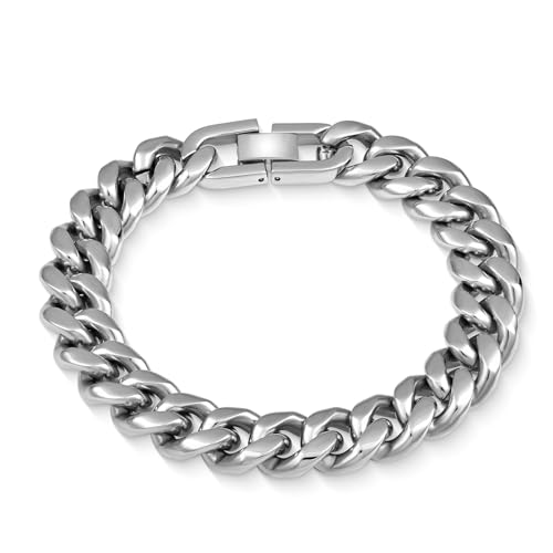 YL Miami Cuban Link Chain Bracelet Solid Stainless Steel, 12mm Titanium Steel Punk Wrist for Men Women, Upgrade Buckle Clasp by YL - Used condition - US$14.57