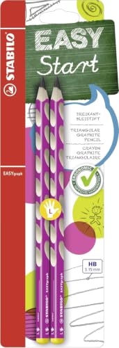 STABILO - Ergonomischer Dreikant-Bleistift für Linkshänder - EASYgraph in pink - 2er Pack - Härtegrad HB
