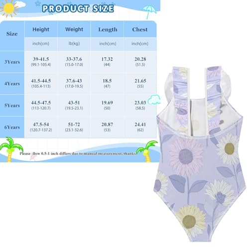 Bañador de niña cómodo SyXIOP lila con girasoles que evita rozaduras en la piscina 3