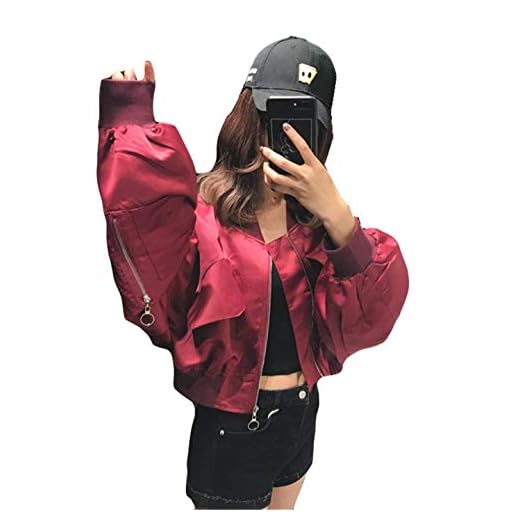 Bomberjacka dam kort mode normallacks långärmad jacka elegant höst flickor fritid lös trend Utförande pojkvän pilotjacka, Vinröd, S