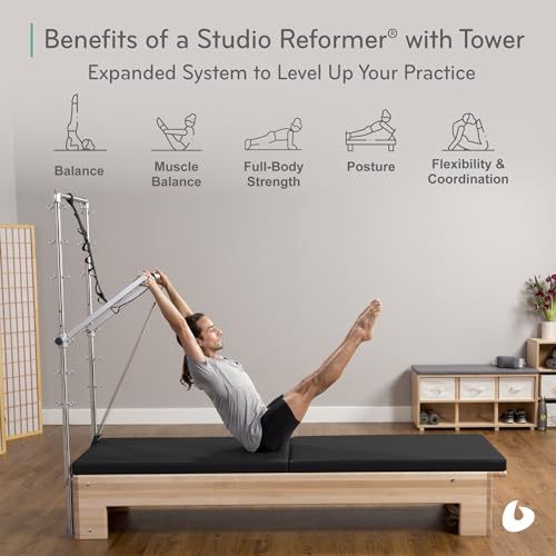 Balanced Body Studio Pilates Reformer with Revo Footbar, Tower, and Mat Conversion, Pilates Exercise Equipment, Workout Equipment for Home or Studio
