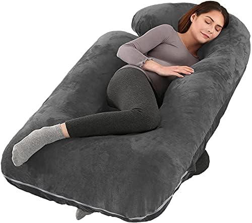 Image of OYO Baby Pregnancy Pillows for Sleeping J-Shape Full Body Pillow and Maternity Support - for Back, HIPS, Legs, Belly for Pregnant Women with Removable Washable Velvet Cover. (Grey-G-2)