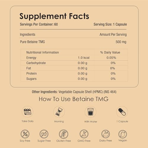 Image of GATACA Pure TMG - 500 mg |Trimethylglycine (TMG) Capsules | High-Purity Methyl Donor Supplement | Supports Cellular Repair, DNA Health & NMN Synergy