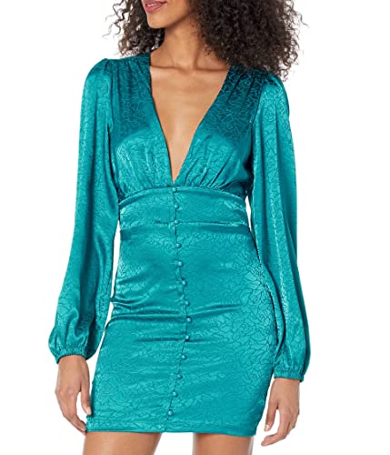 bebe Satin Button-Up Jacquard Dress Crystal Teal XS