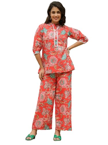 Image of Leriya Fashion Women's Rayon Floral Co Ord Set Stylish | Kurta Set | Ethnic Co Ord Set | Designer Kurta Set Trendy Korean Summer Travel Outfit | Lightweight Two Piece Dress for Beach & Holiday Look
