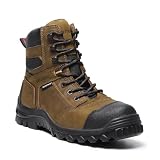Defencas Men’s 8" Waterproof Work Boots, Composite toe Construction Boots, Slip-Resistant Rubber Outsole, Electrical Hazard Protection, Full-Grain Crazy Horse Leather Safety Shoes D088701-EEE-10