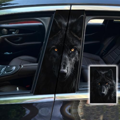 Image of 2pcs /1set Car B Pillar Sticker Decal Upgraded Vinyl Car Decals Body Side Stickers,Wolf Graphics Scratch Cover Large Sticker for Car Auto Van SUVs Trucks 19.6'' (Black 2)